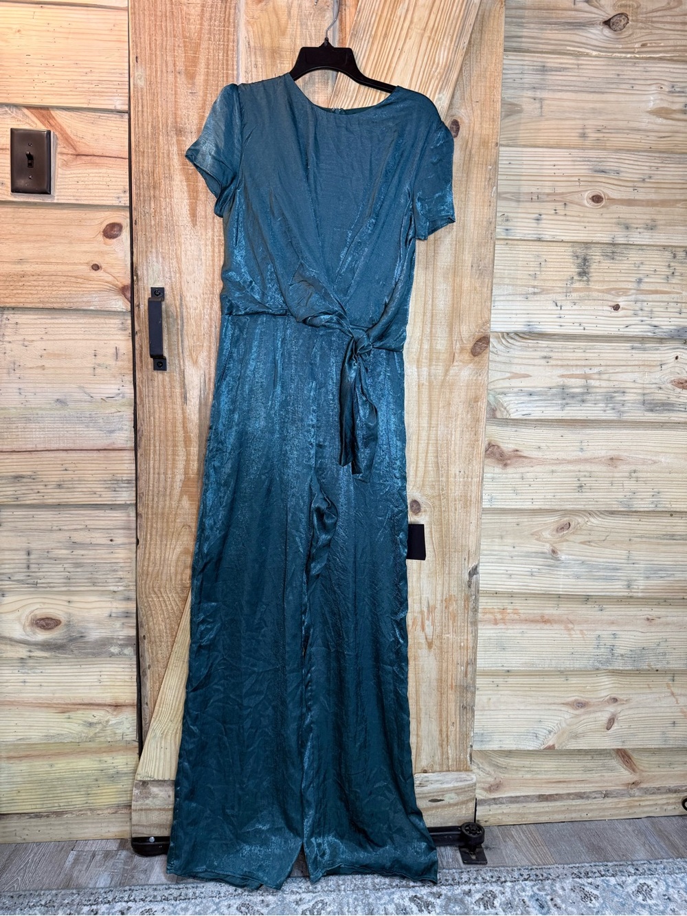 Lulu's Teal Satin Tie-Front Maxi Dress